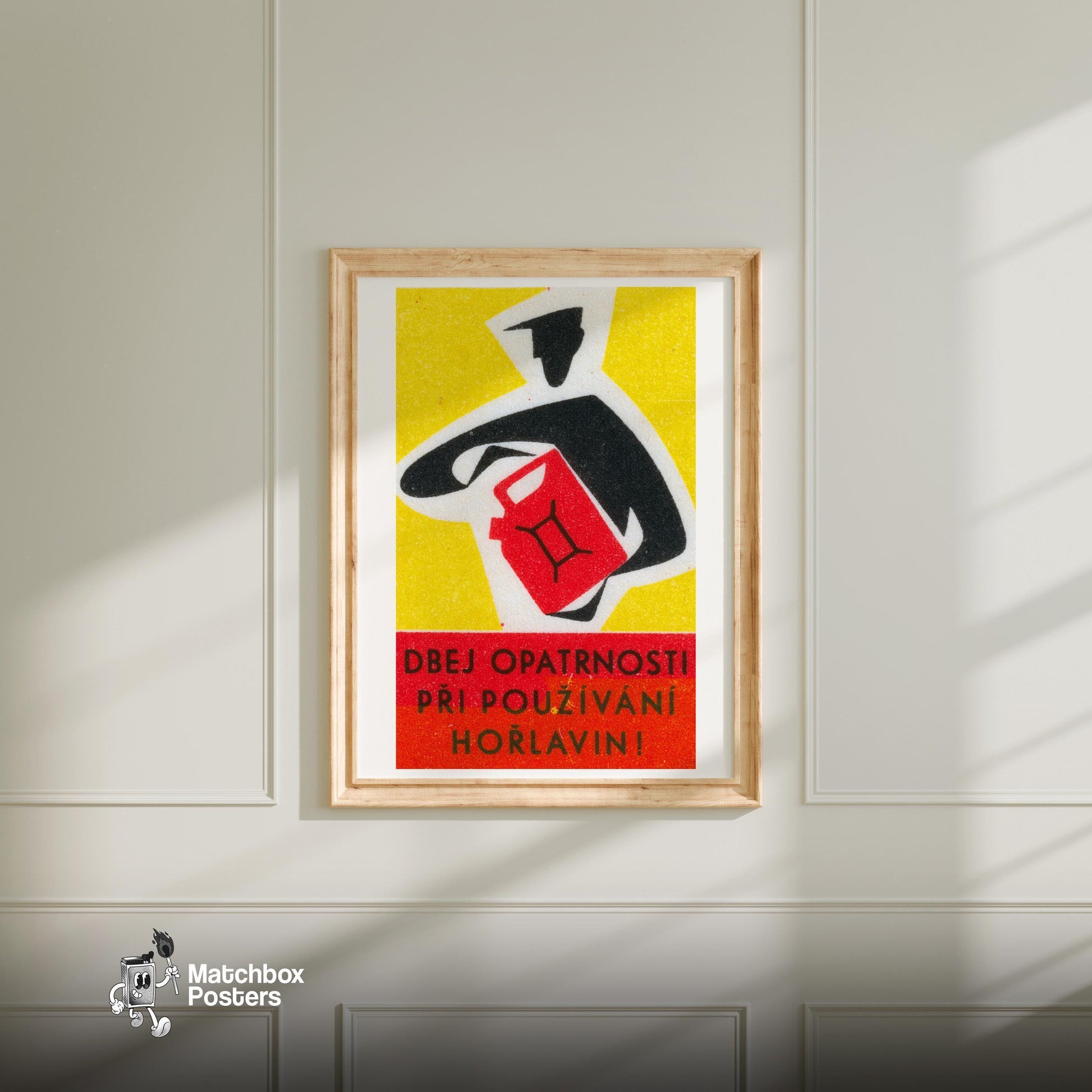 Red Jerry Can - vintage matchbox label print - bedroom mockup