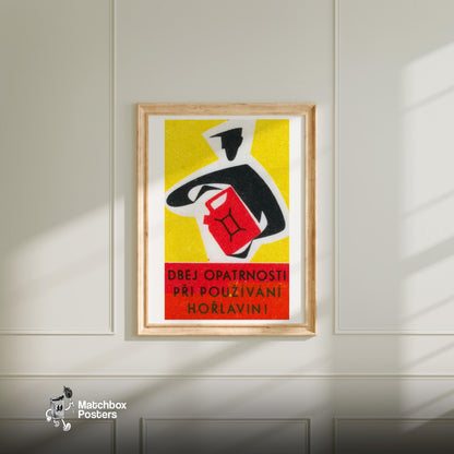 Red Jerry Can - vintage matchbox label print - bedroom mockup