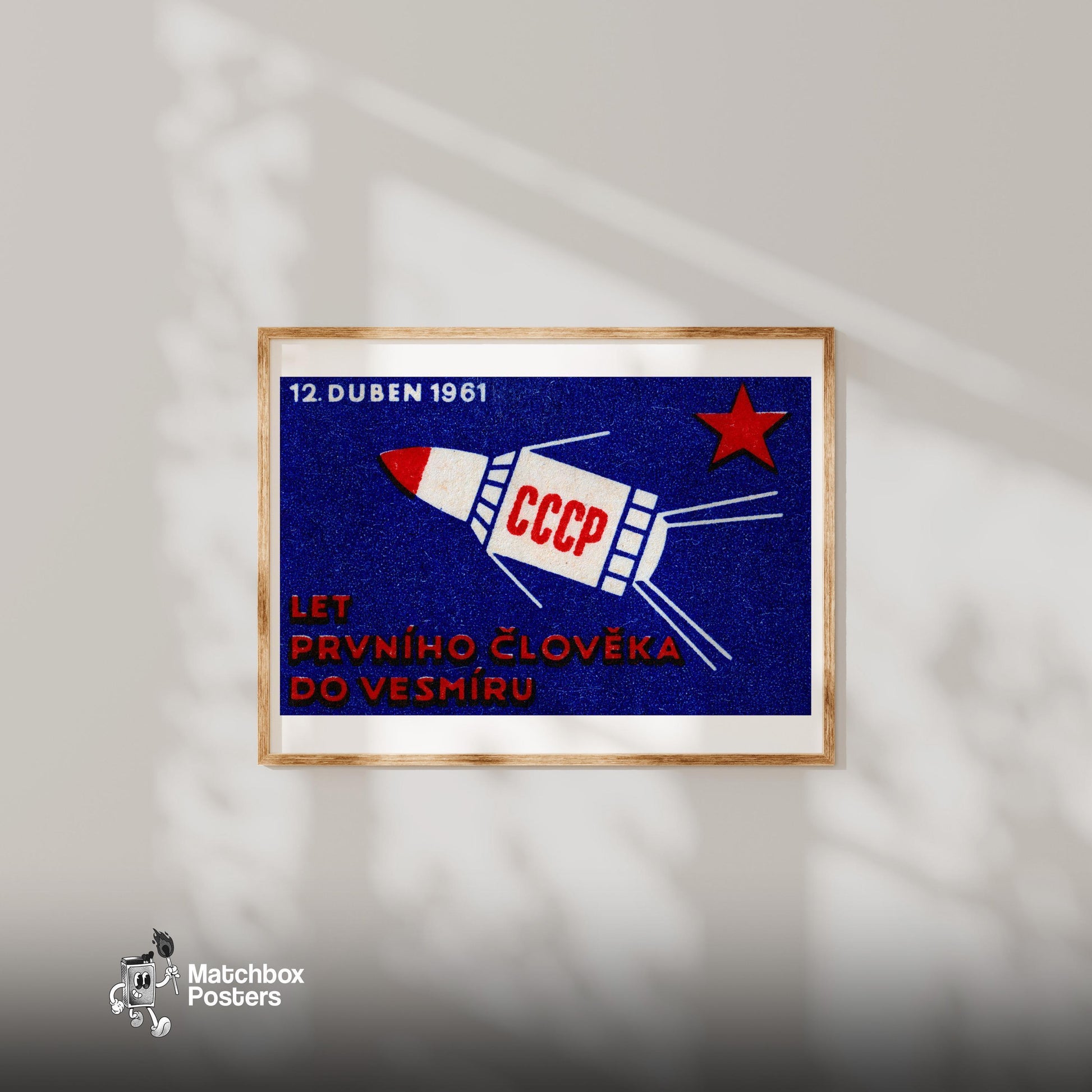 Soviet Spacecraft - vintage matchbox label print - bedroom mockup
