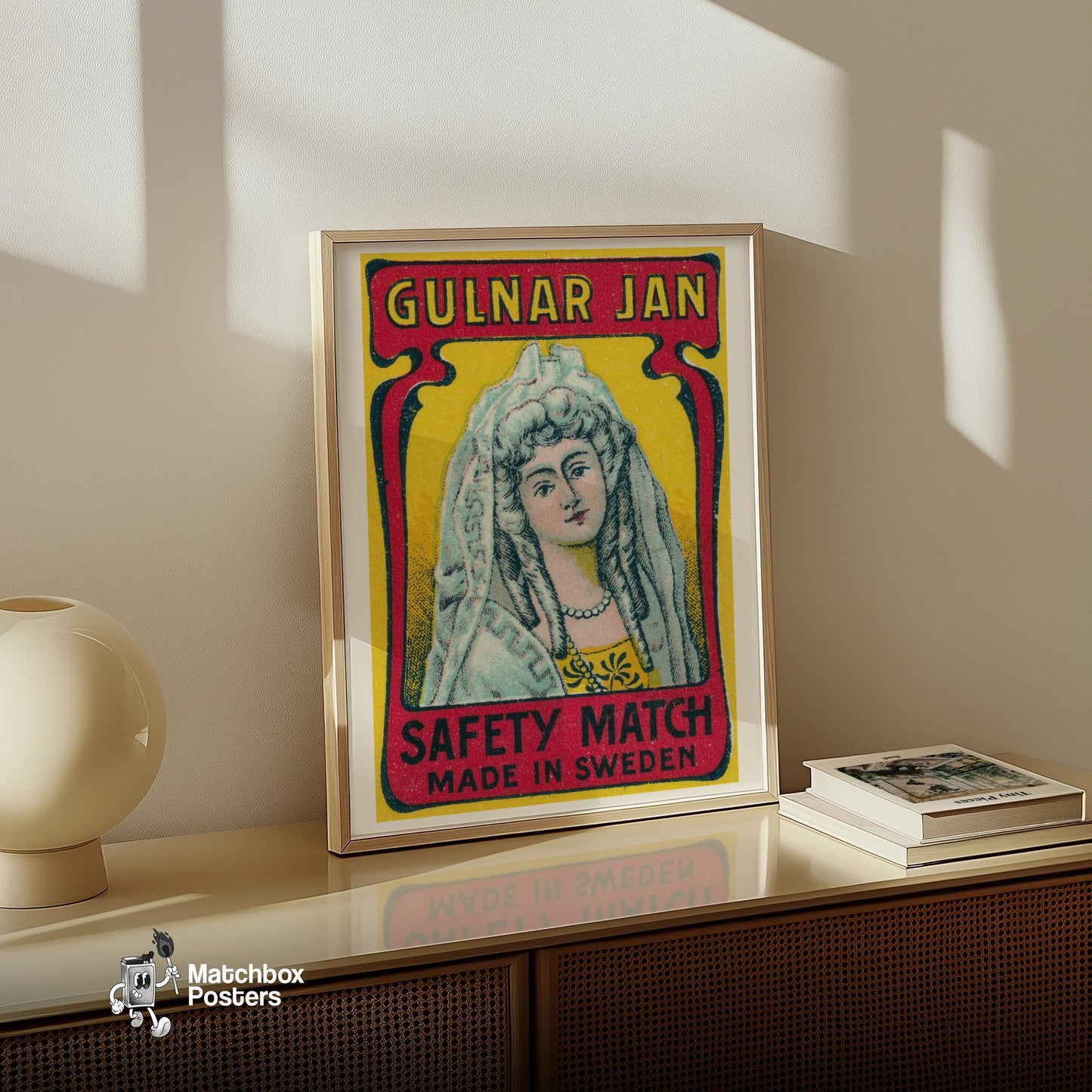Woman in White Veil - vintage matchbox label print - size comparison