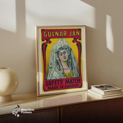 Woman in White Veil - vintage matchbox label print - size comparison