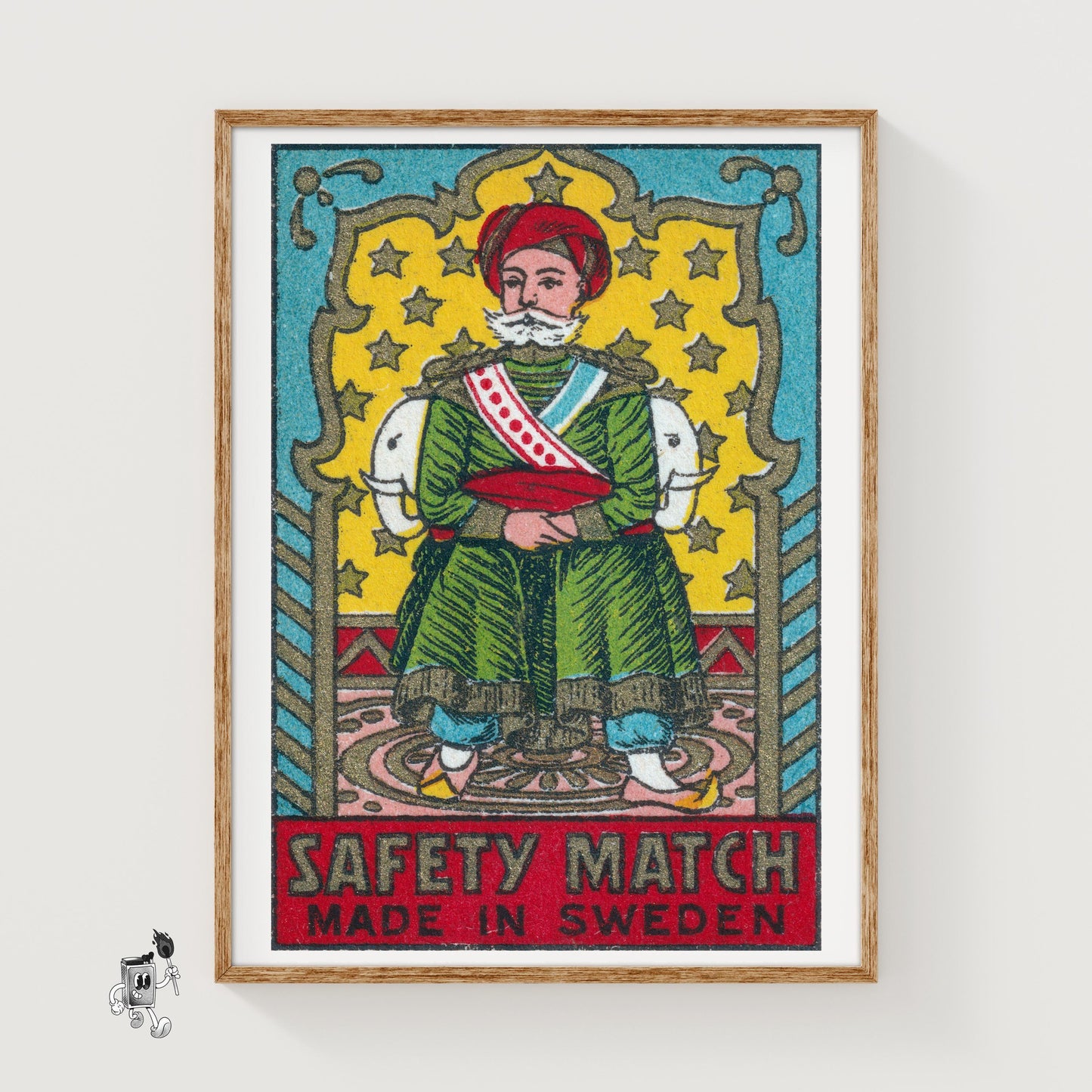 Maharaja with Elephants - vintage matchbox label print