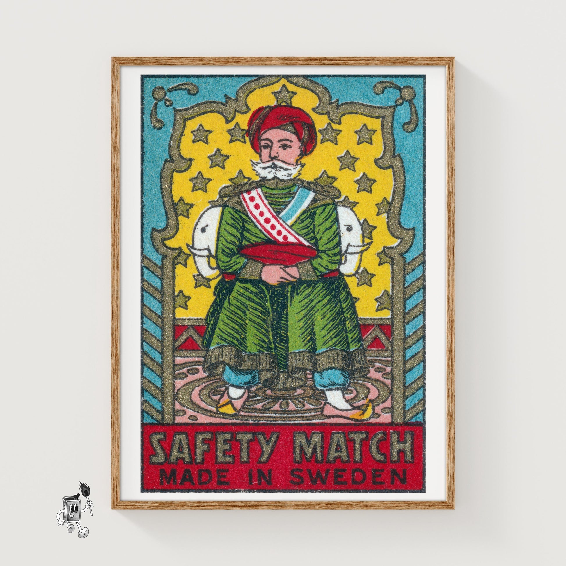 Maharaja with Elephants - vintage matchbox label print