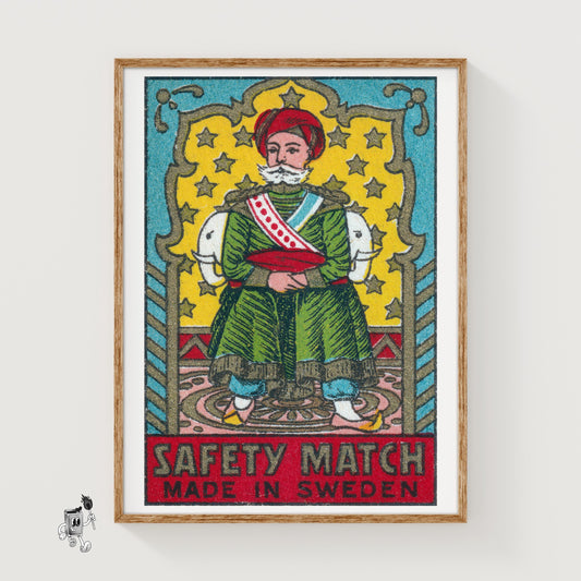 Maharaja with Elephants - vintage matchbox label print