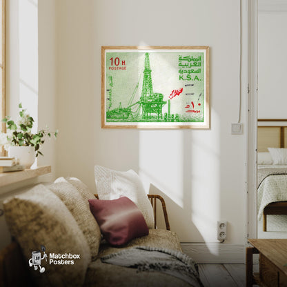 Arab Oil Platform - vintage matchbox label print - living room mockup