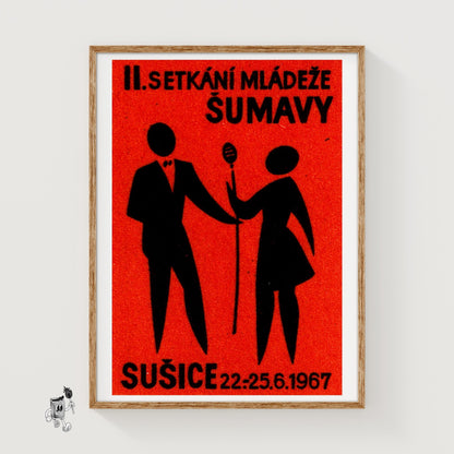 Silhouette Of Two Figures - vintage matchbox label print