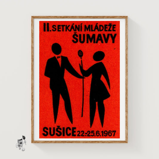 Silhouette Of Two Figures - vintage matchbox label print