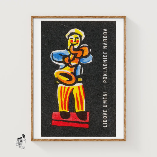Man Playing Instrument - vintage matchbox label print