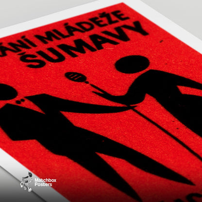 Silhouette Of Two Figures - vintage matchbox label print - close-up detail