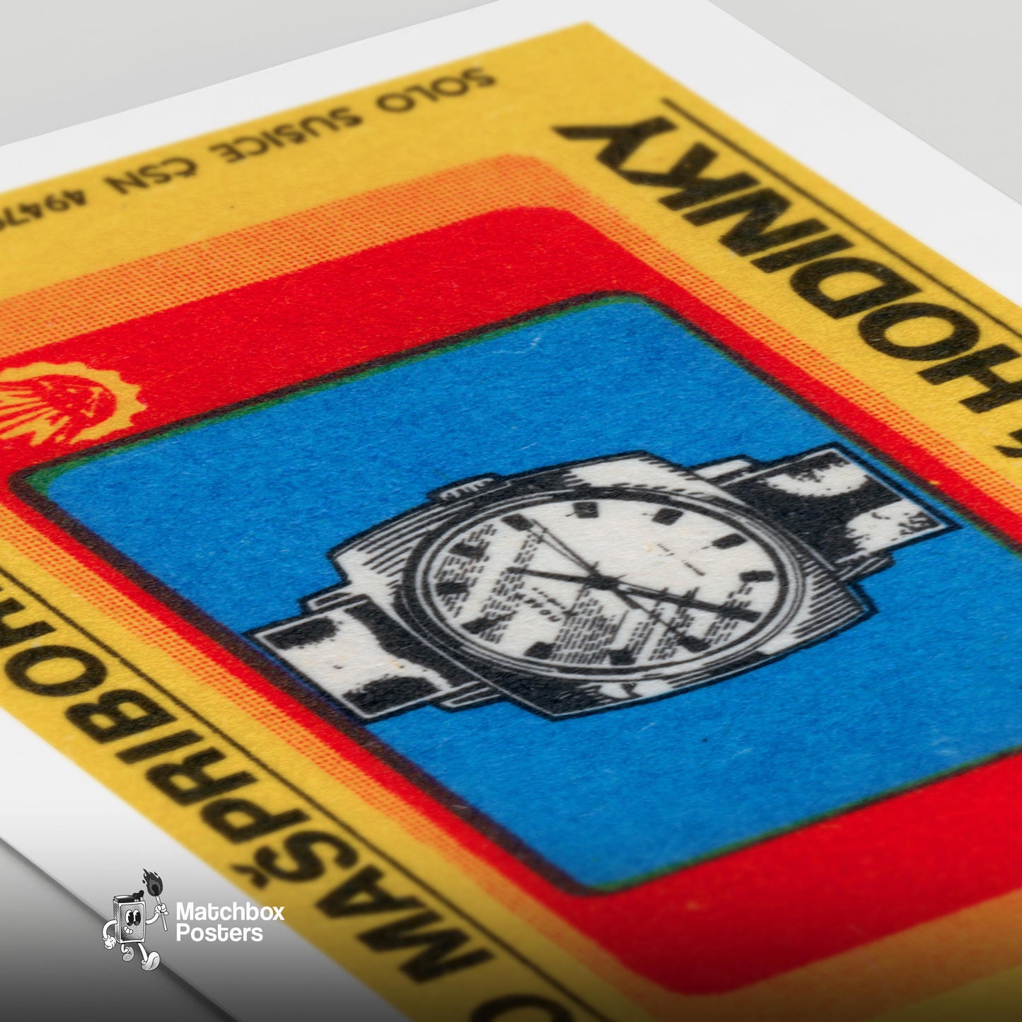Illustration Of A Wristwatch - vintage matchbox label print - close-up detail
