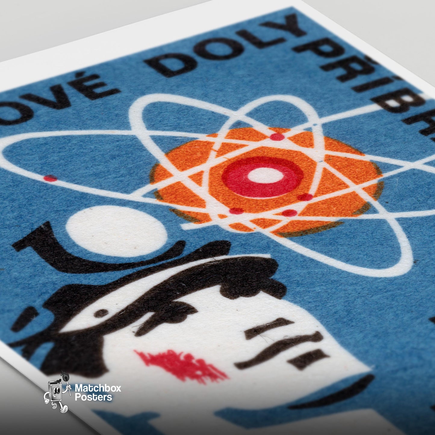 Atomic Symbol - vintage matchbox label print - close-up detail