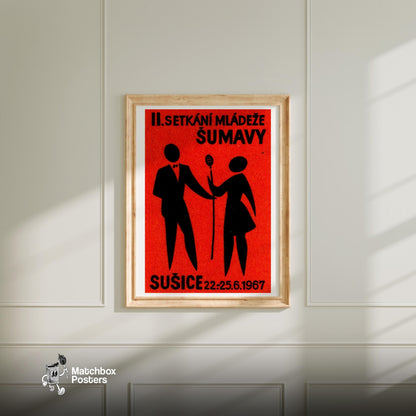 Silhouette Of Two Figures - vintage matchbox label print - bedroom mockup