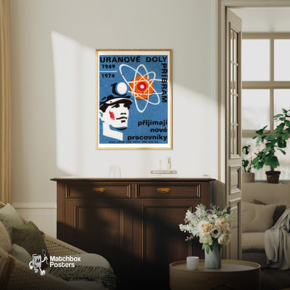 Atomic Symbol - vintage matchbox label print - living room mockup