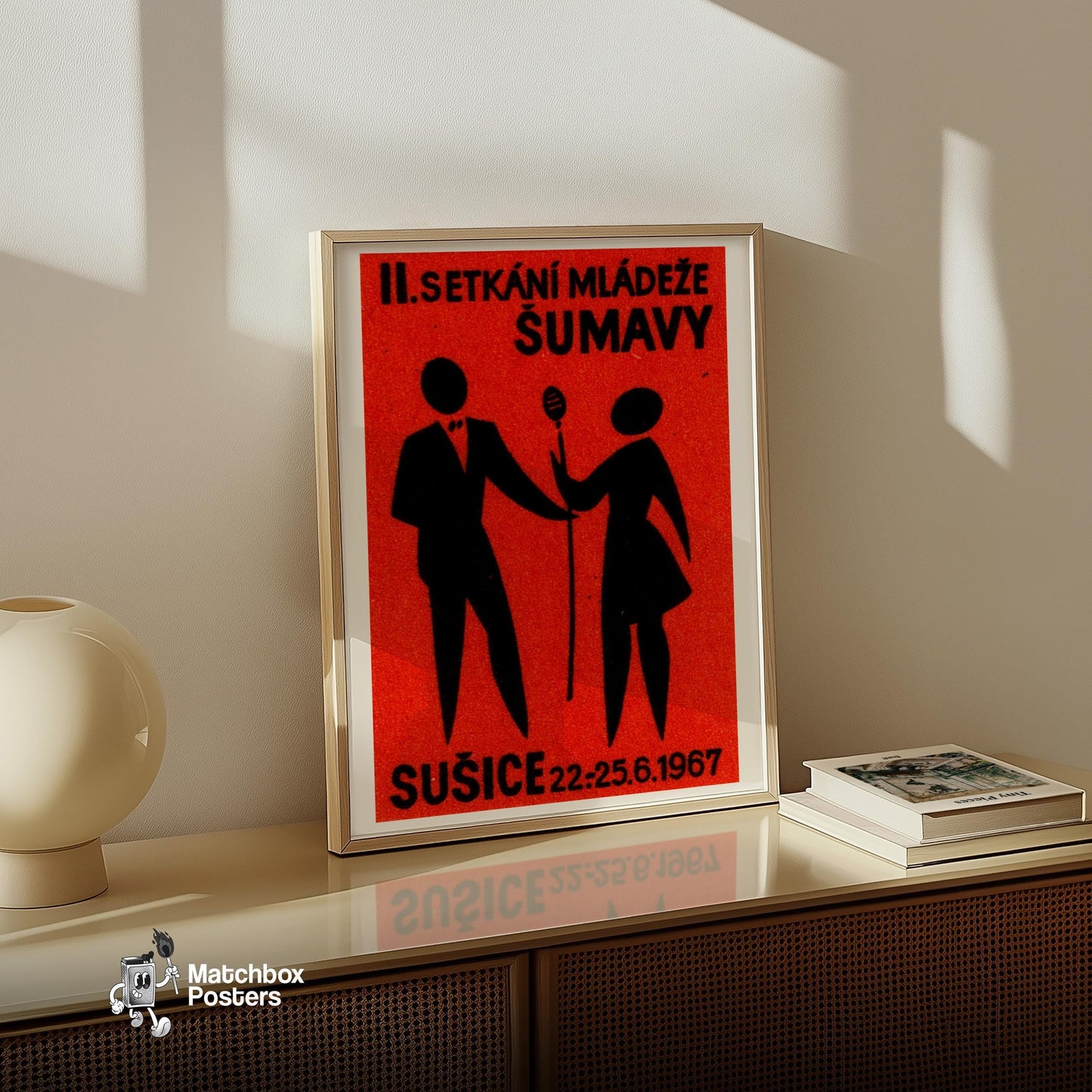 Silhouette Of Two Figures - vintage matchbox label print - size comparison