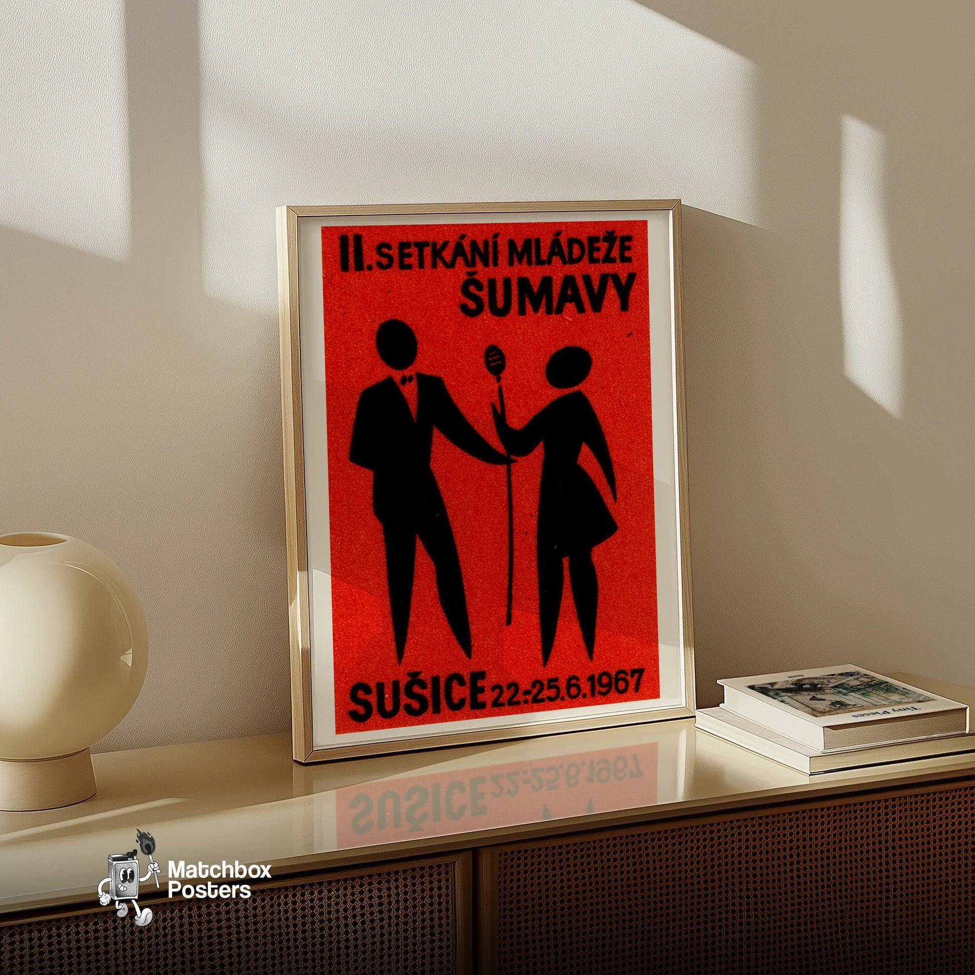 Silhouette Of Two Figures - vintage matchbox label print - size comparison