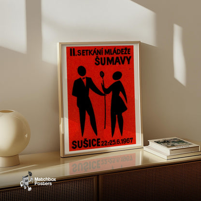 Silhouette Of Two Figures - vintage matchbox label print - size comparison