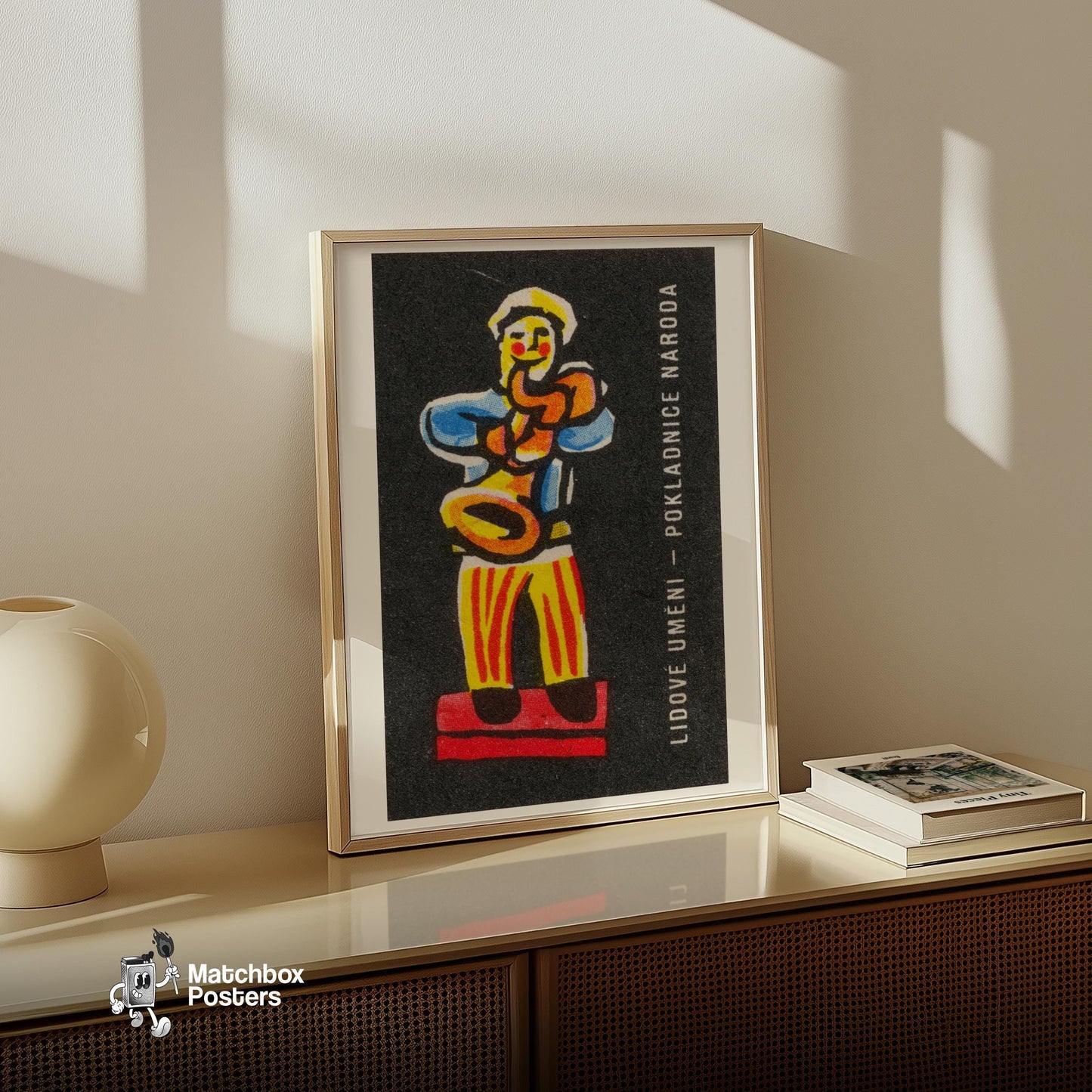 Man Playing Instrument - vintage matchbox label print - size comparison