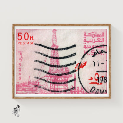 Oil Rig - vintage matchbox label print