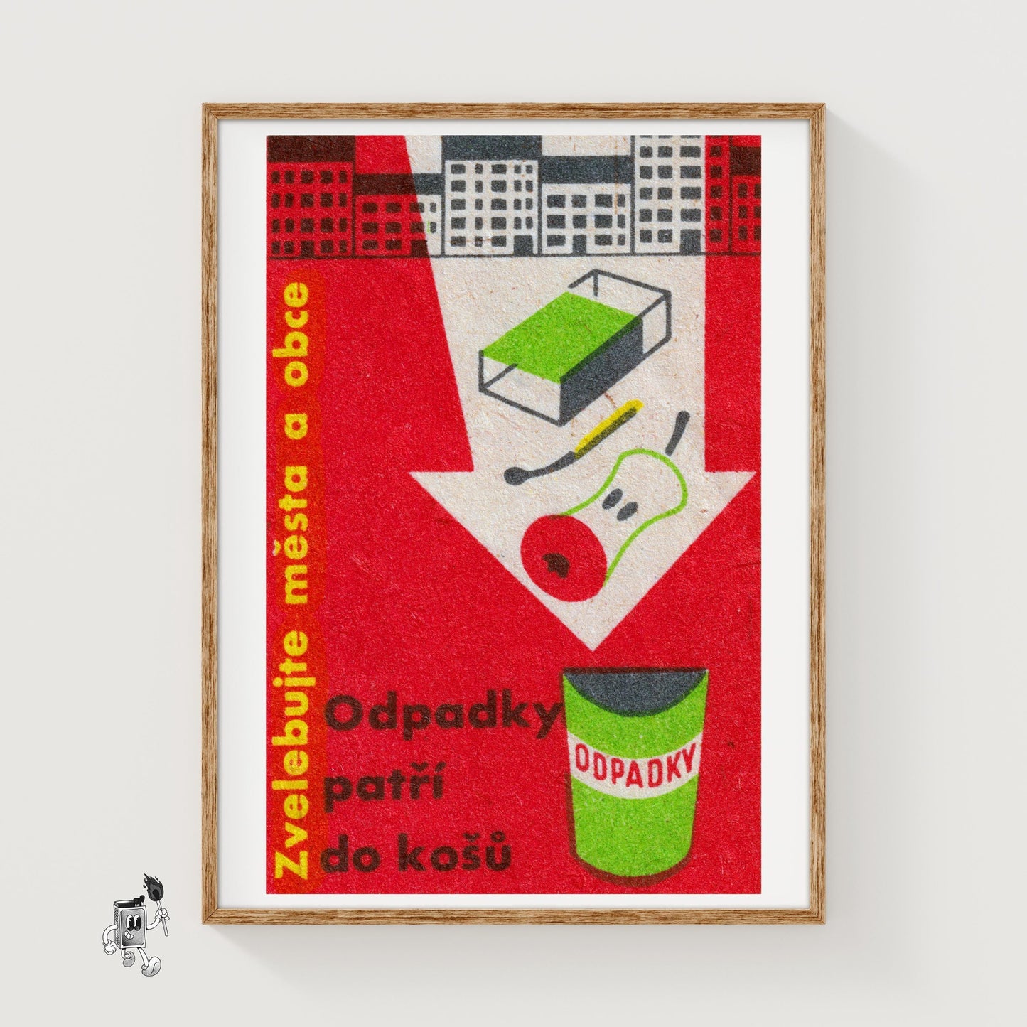 Trash Can - vintage matchbox label print