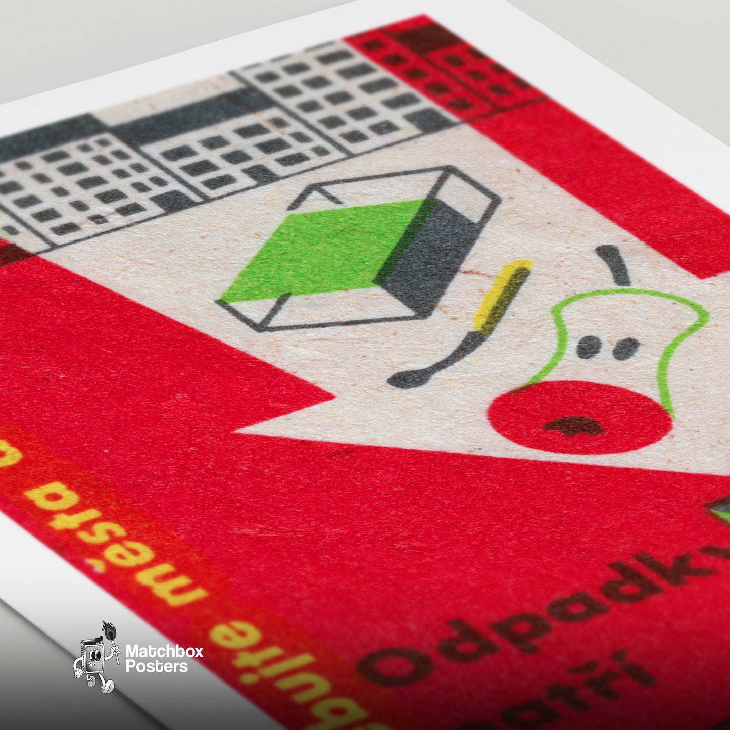 Trash Can - vintage matchbox label print - close-up detail