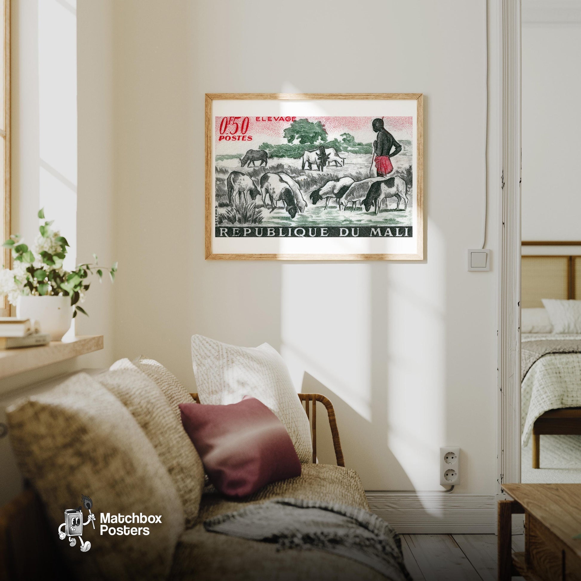 Goat Farmer - vintage matchbox label print - living room mockup