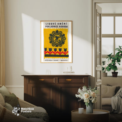 Czech Folk Art Pattern - vintage matchbox label print - living room mockup