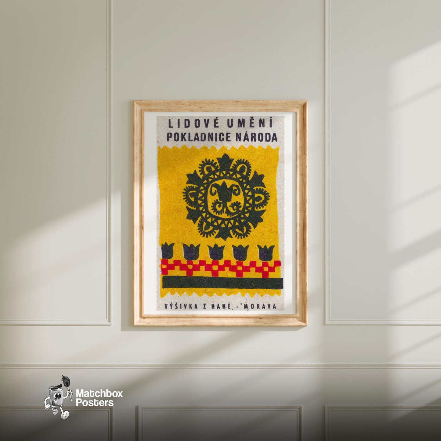 Czech Folk Art Pattern - vintage matchbox label print - bedroom mockup