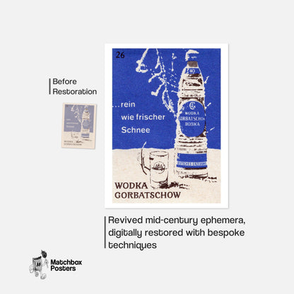 Snow Vodka Bottle - vintage matchbox label print - framed wall art preview