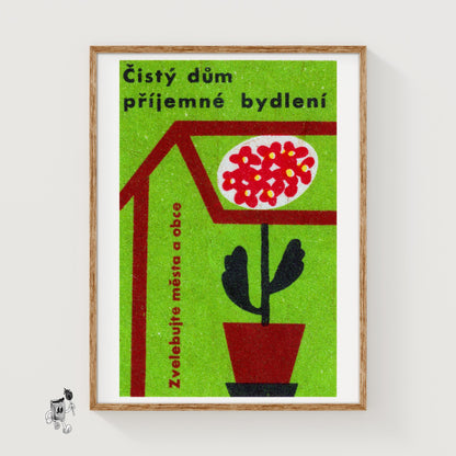 Pleasant Clean House - vintage matchbox label print