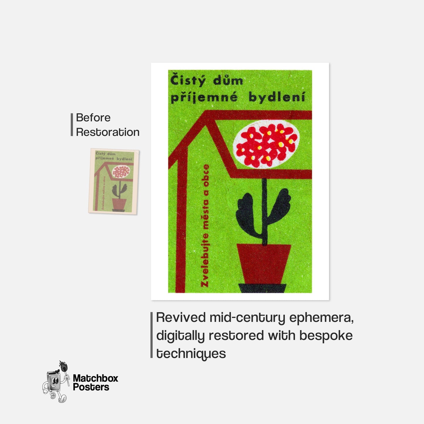 Pleasant Clean House - vintage matchbox label print - framed wall art preview