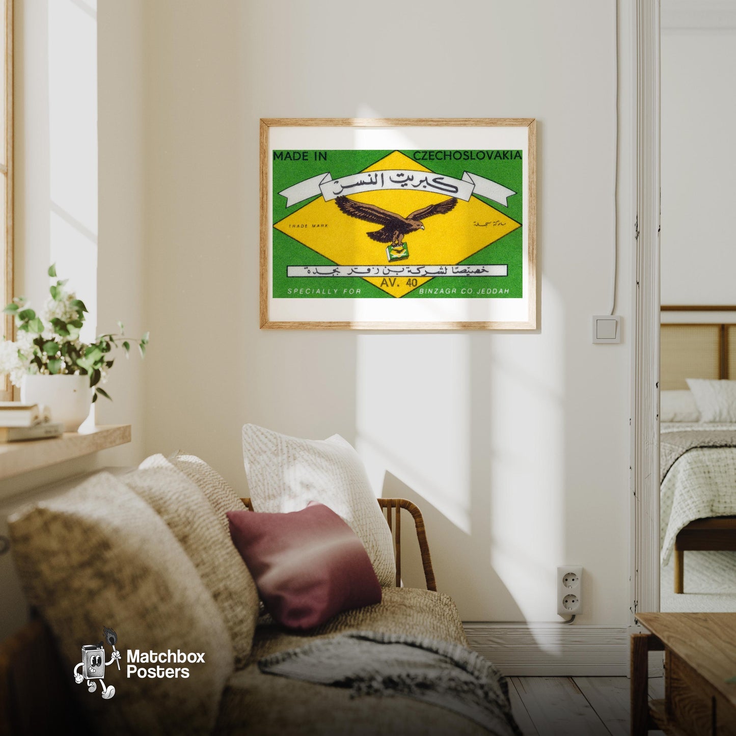 Eagle Carrying - vintage matchbox label print - living room mockup