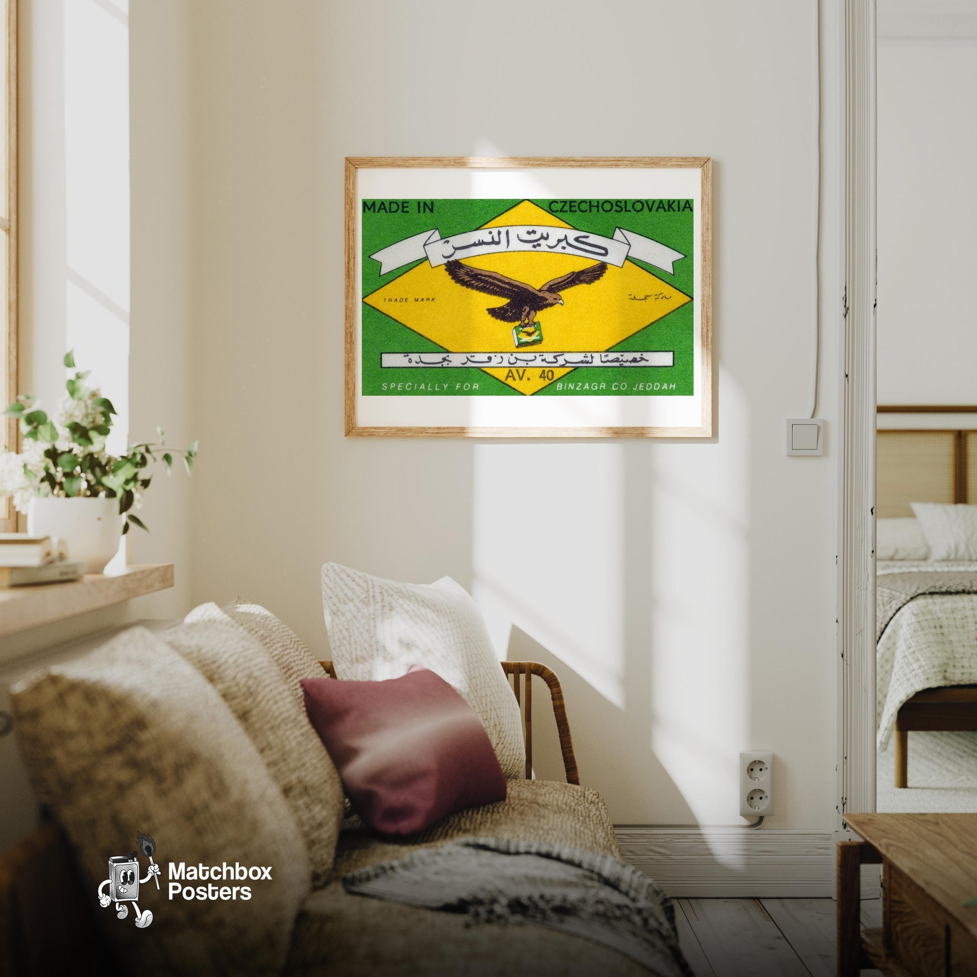 Eagle Carrying - vintage matchbox label print - living room mockup