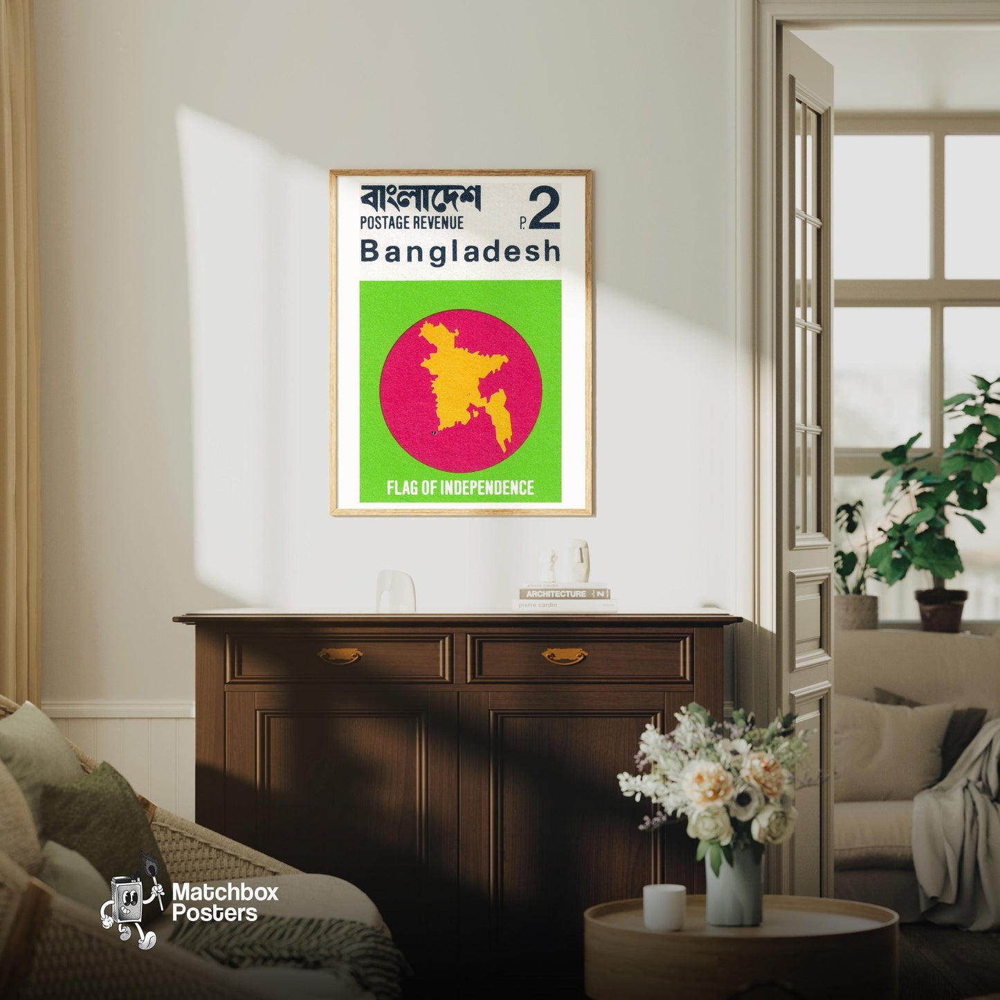 Bangladesh Flag - vintage matchbox label print - living room mockup