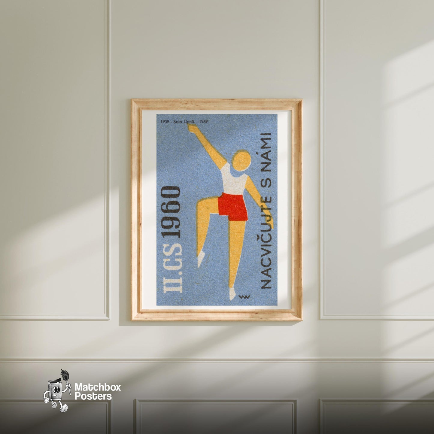 The Dancer - vintage matchbox label print - bedroom mockup