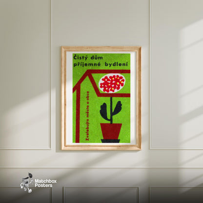 Pleasant Clean House - vintage matchbox label print - bedroom mockup
