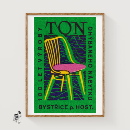 Yellow Chair - vintage matchbox label print