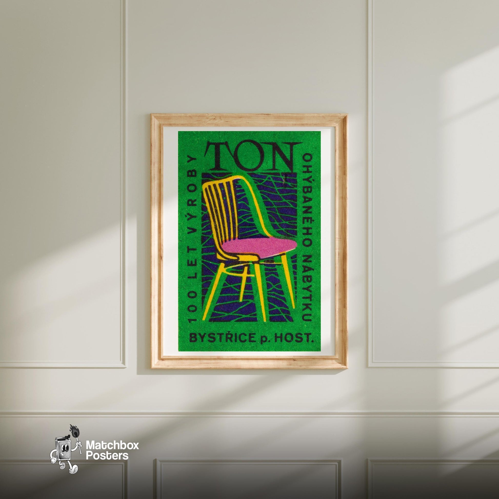 Yellow Chair - vintage matchbox label print - bedroom mockup