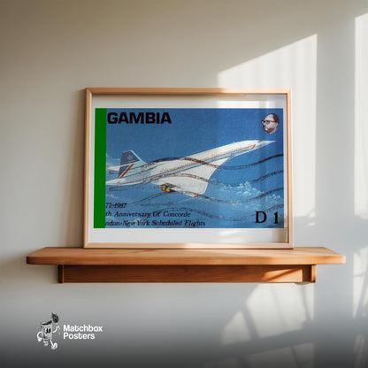 Concord Vintage Gambia Postage Stamp Print - vintage matchbox label print - size comparison