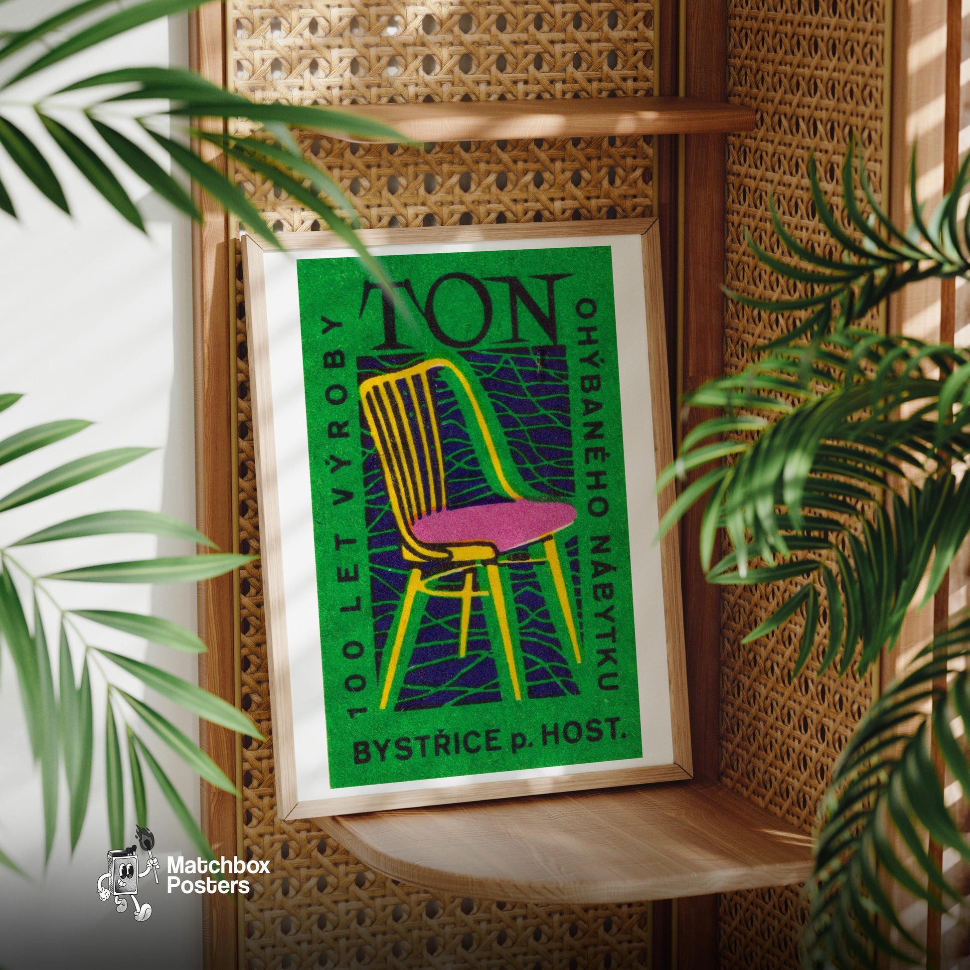 Yellow Chair - vintage matchbox label print - office wall