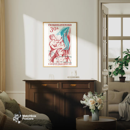 Czech Flag - vintage matchbox label print - living room mockup