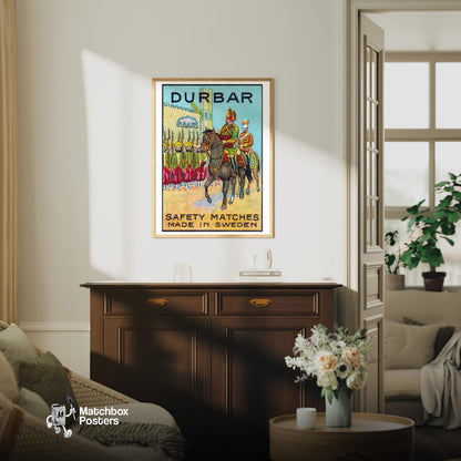 Royal Horse Rider - vintage matchbox label print - living room mockup