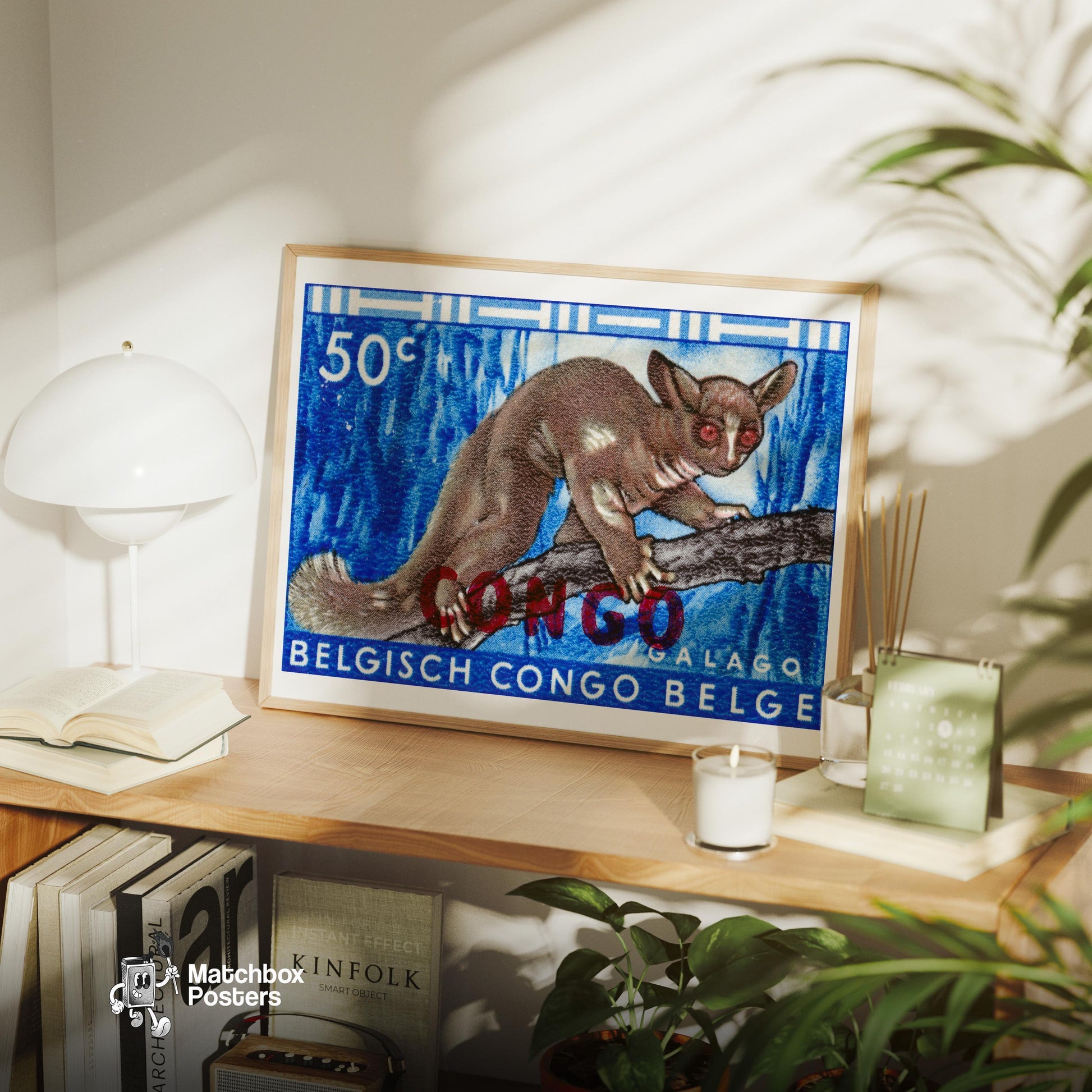 Lemur - Vintage Congo Art: Vintage Belgisch Congo Stamp - vintage matchbox label print - office wall