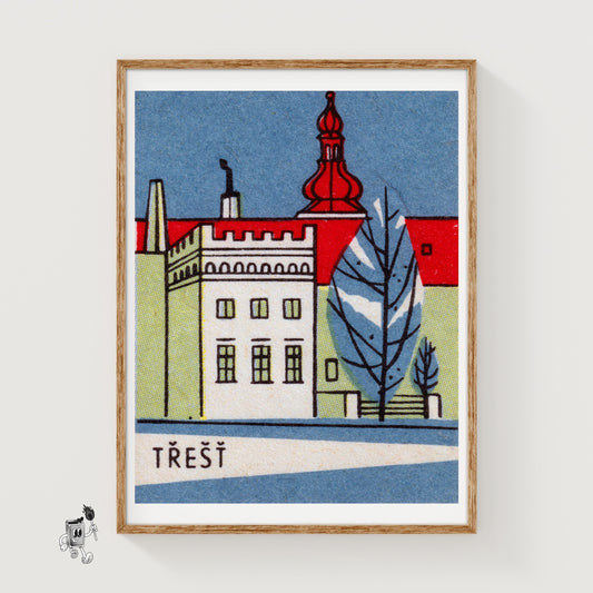 Trest City Building - vintage matchbox label print