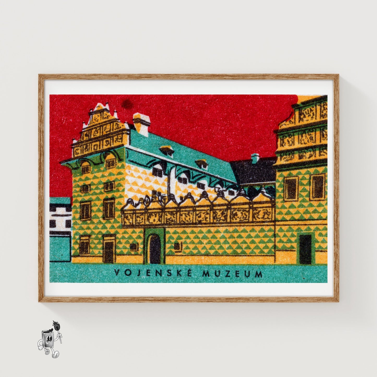 Vojenské Muzeum Building - vintage matchbox label print