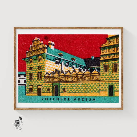 Vojenské Muzeum Building - vintage matchbox label print