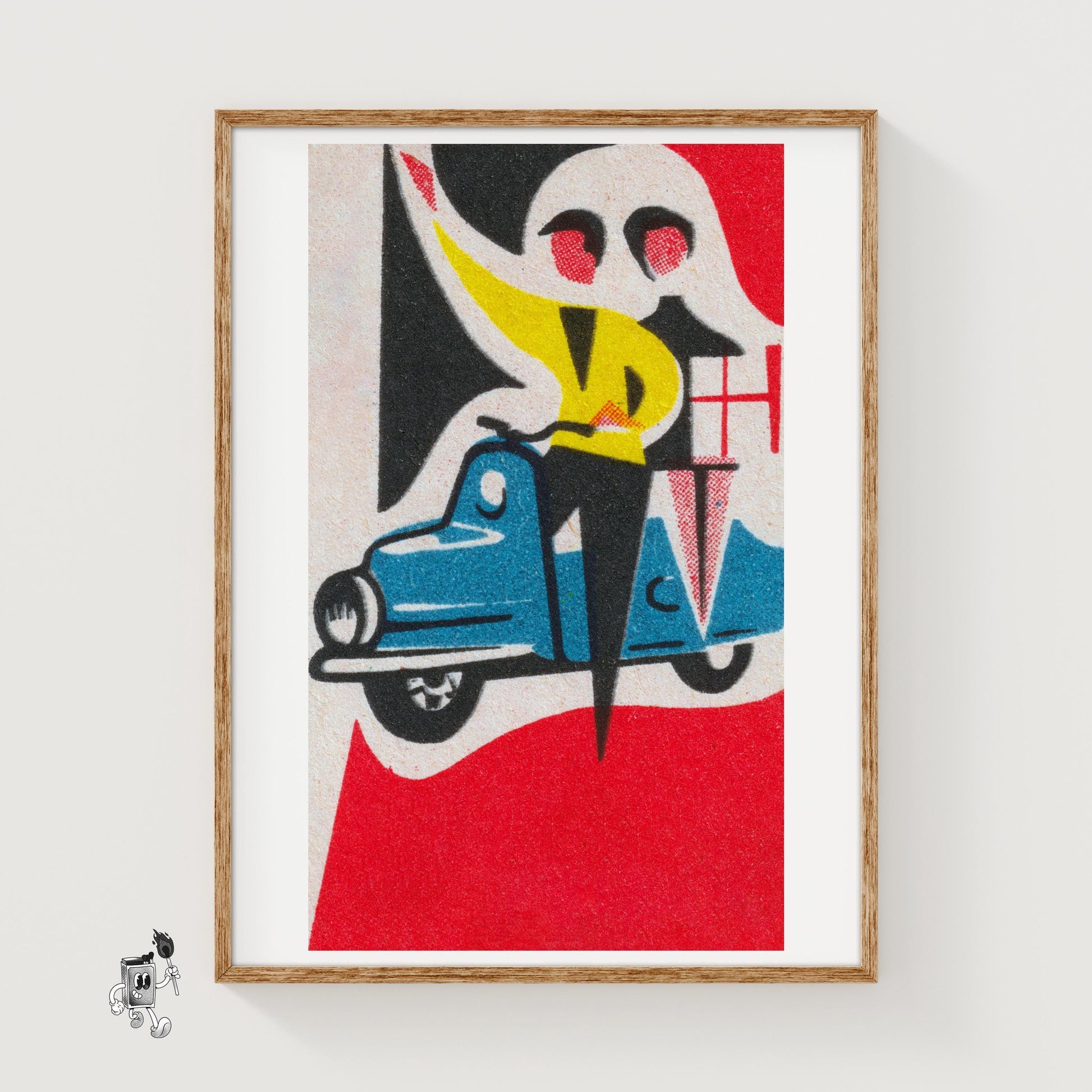 Couple on Vespa - vintage matchbox label print