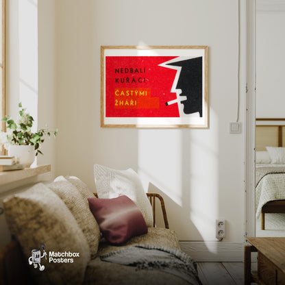 Man Smoking - vintage matchbox label print - living room mockup