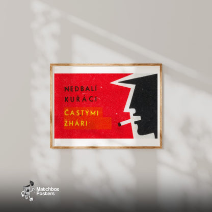 Man Smoking - vintage matchbox label print - bedroom mockup