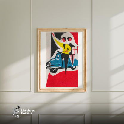 Couple on Vespa - vintage matchbox label print - bedroom mockup