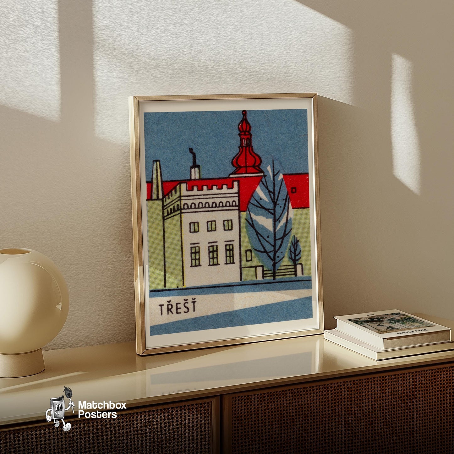 Trest City Building - vintage matchbox label print - size comparison